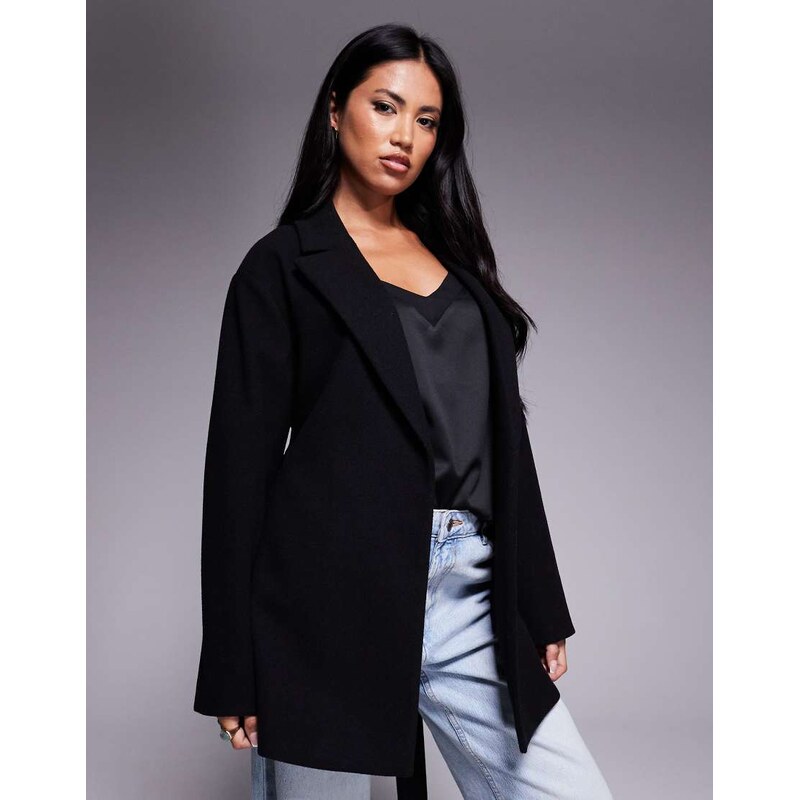 Forever New formal smart wrap coat in black