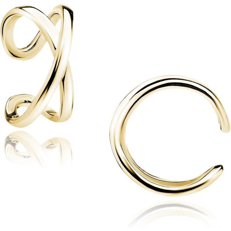 Pravé stříbro Stříbrná pozlacená záušnice 925 křížená (Ear Cuff)