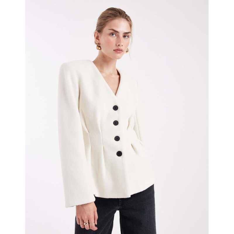 4th & Reckless structured shoulder pad detail cinched waist wool look 108896504