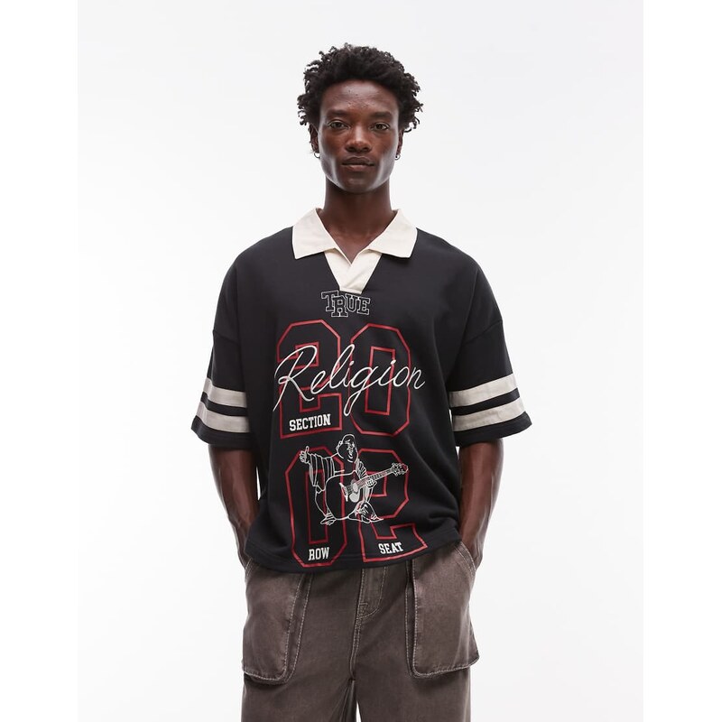 True Religion oversized contrast collar detail motif sports top