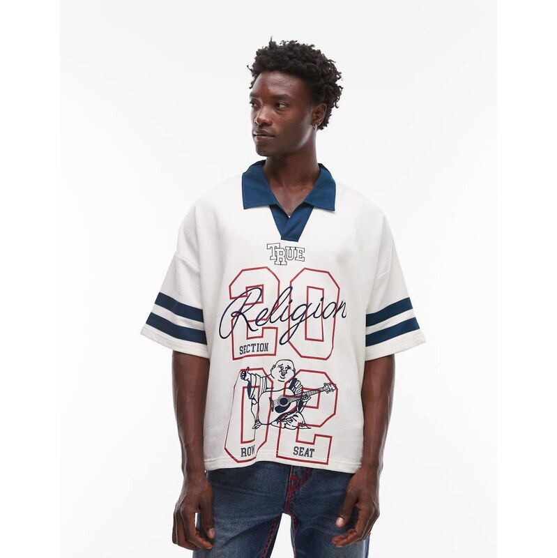 True Religion oversized contrast collar detail motif sports top