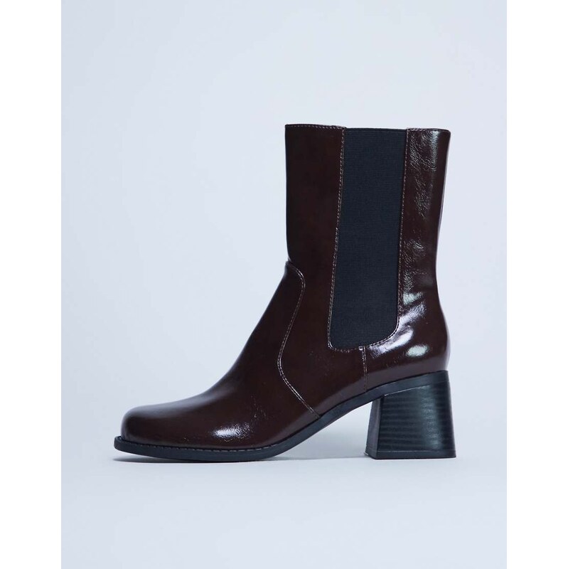 Topshop Myra block heel chelsea boot in chocolate-Brown 113262210