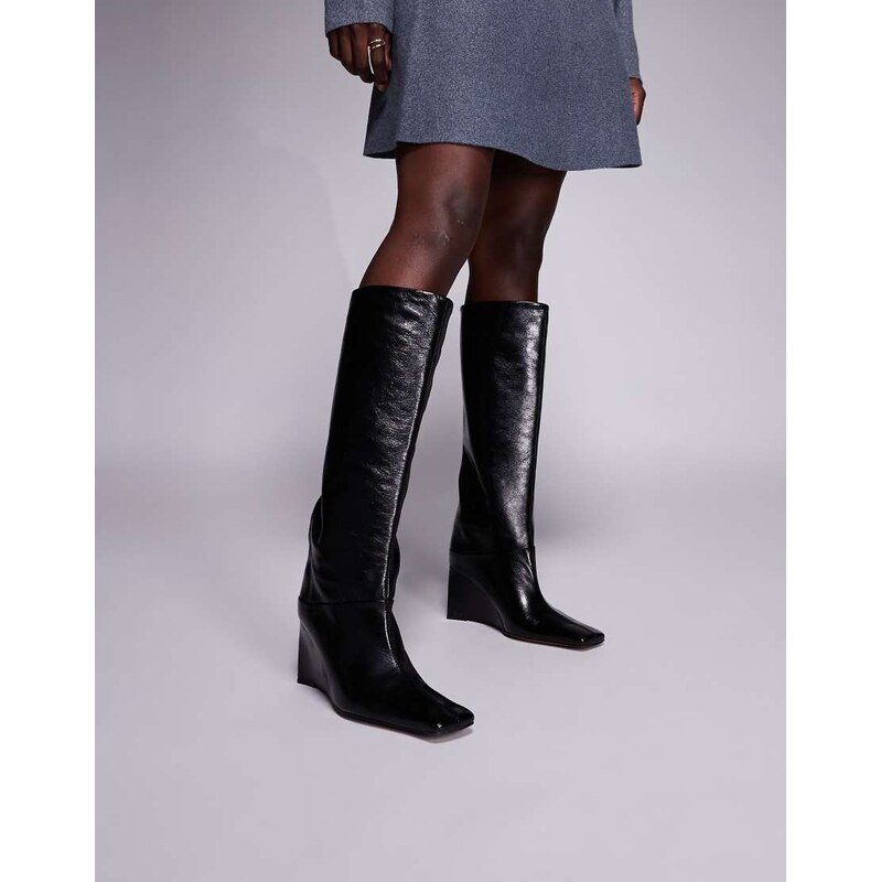 ASOS DESIGN Clarissa premium leather wedge pull on boots with
