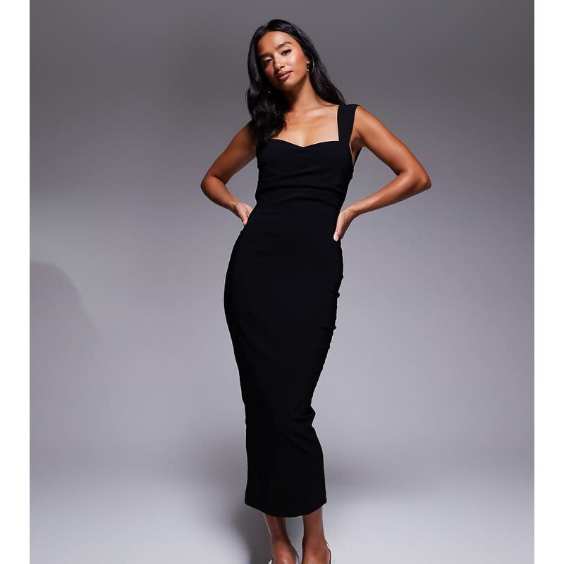 Vesper Petite bengaline sweetheart neckline ruched front midaxi dress 115515787