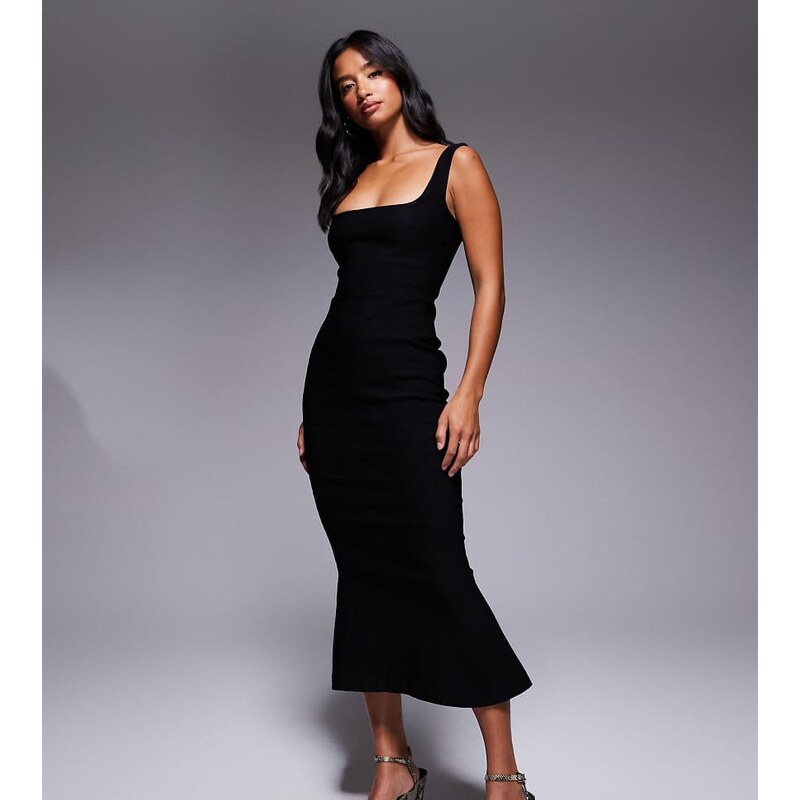 Vesper Petite bengaline sleeveless square neck fishtail midi