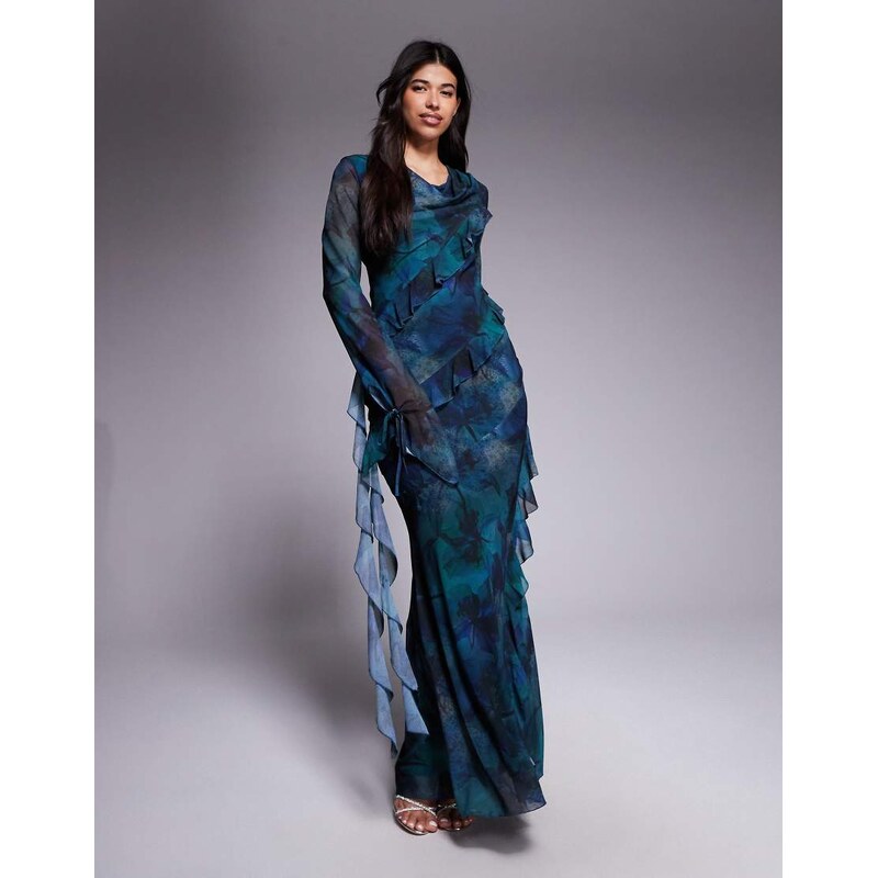 Daska chiffon ruffle maxi dress in dark floral-Multi 115557191