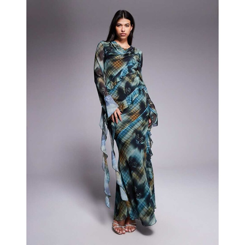 Daska chiffon ruffle maxi dress in tarten print-Multi 115514773