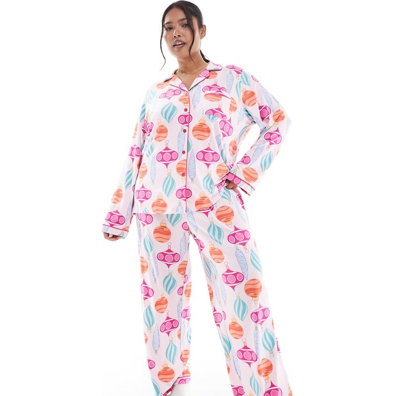 Loungeable Curve Christmas super soft jersey revere top and wide leg 112418635