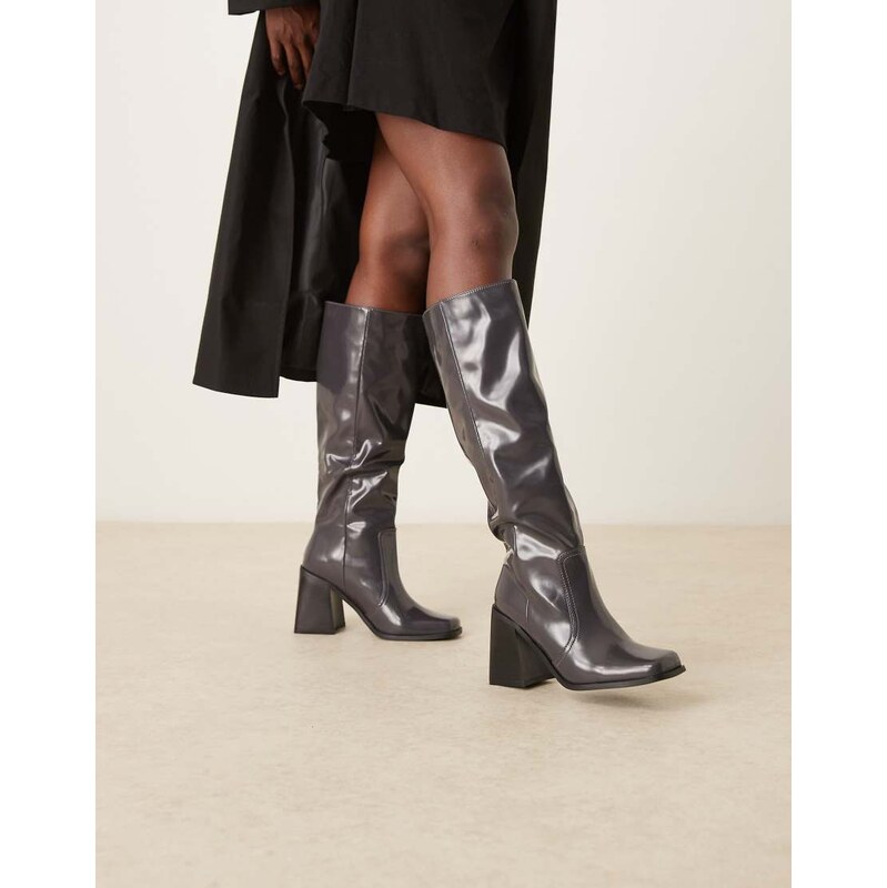 RAID Renzo block heeled knee boots in black grey box 110918918