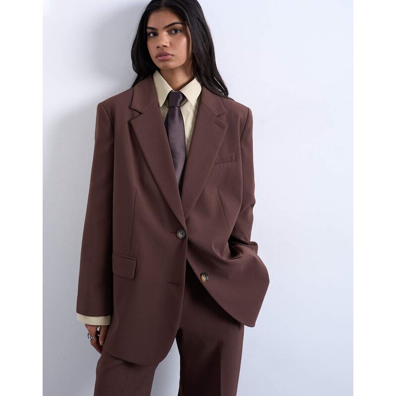 Topshop co ord 2 button relaxed fit blazer in chocolate-Brown 110405664