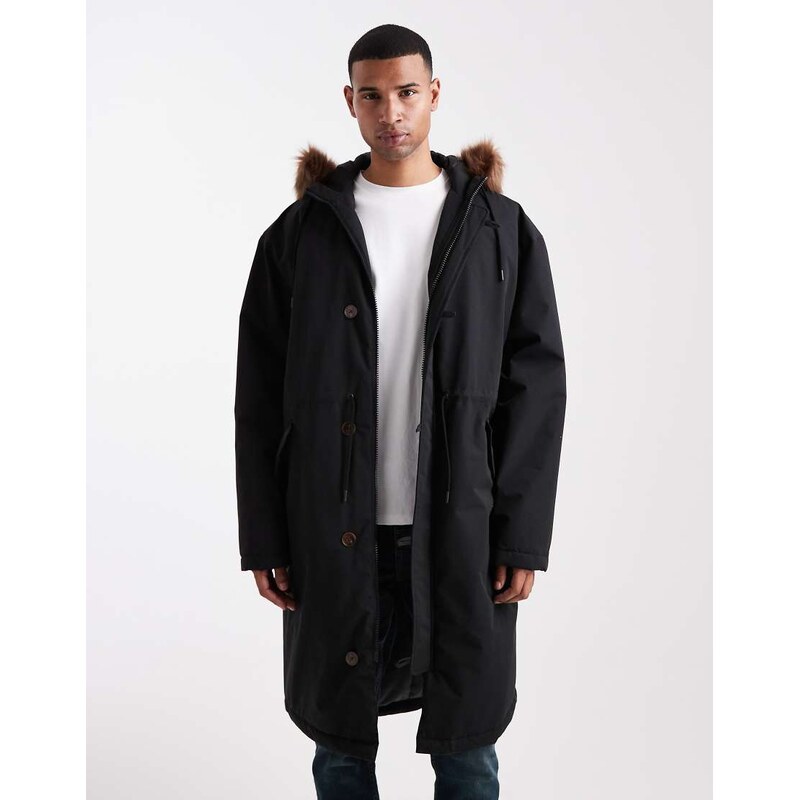 ASOS DESIGN oversized puffer jacket with faux fur hood in black