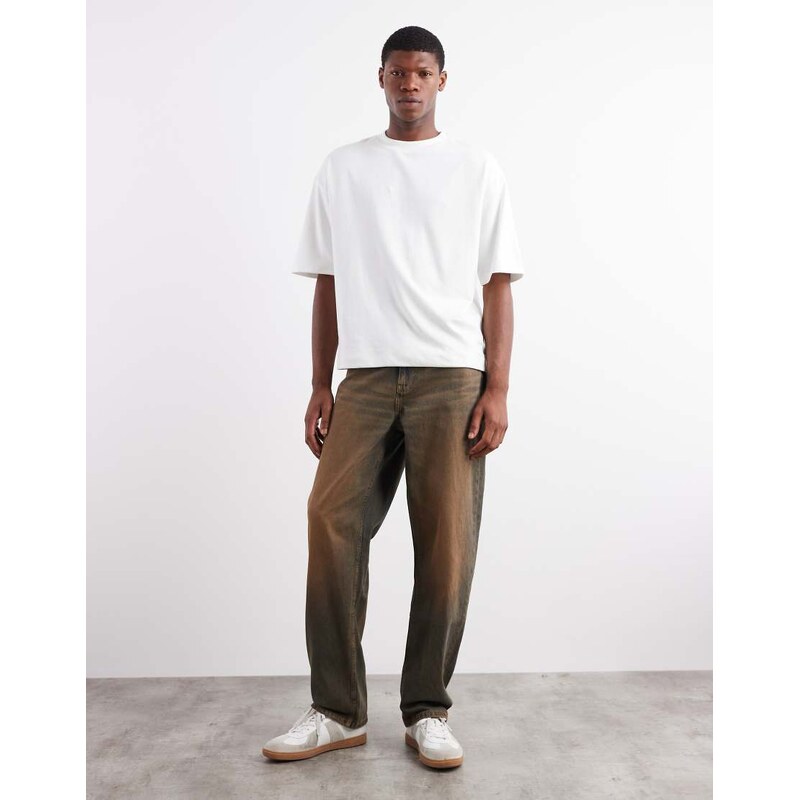 ASOS DESIGN baggy fit jeans in mid wash blue with brown tint