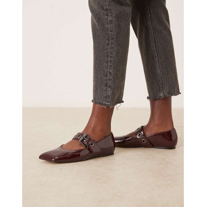 ASOS DESIGN Lazarus mary jane ballets in burgundy-Red