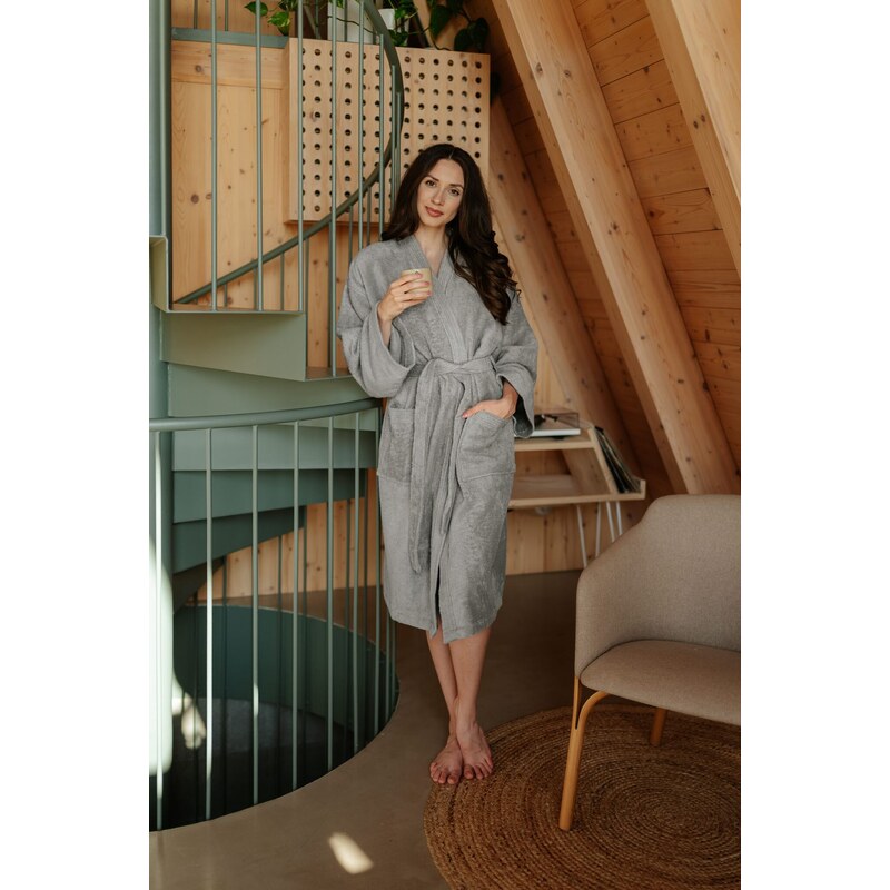 Doma v županu Dámský bambusový župan Kimono, Kamenná šedá 3XL