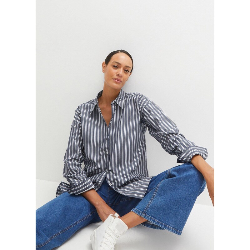 bonprix Oversize košilová halenka z čisté bavlny modrá Žena 84875765