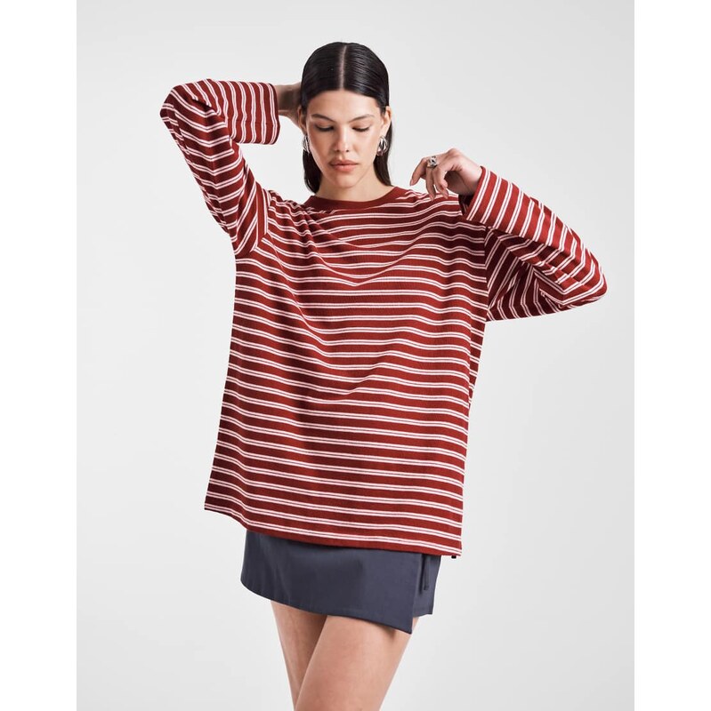 ASOS DESIGN textured knit oversized long sleeve skater t-shirt in 105547521