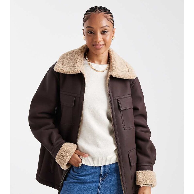 ASOS Tall ASOS DESIGN Tall leather look mid length bonded jacket in 108730559