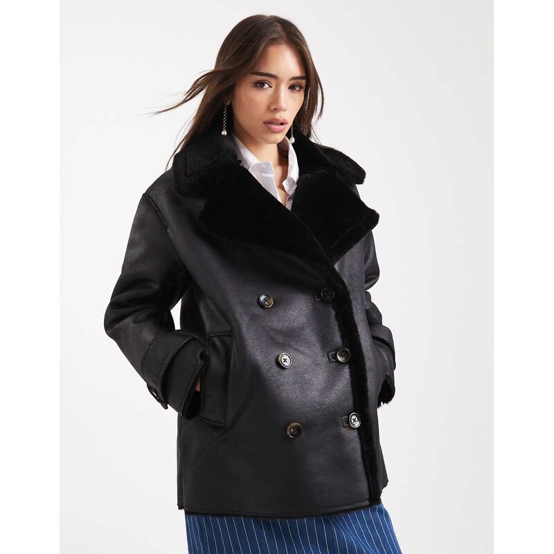 ASOS DESIGN oversized bonded borg flight jacket in black