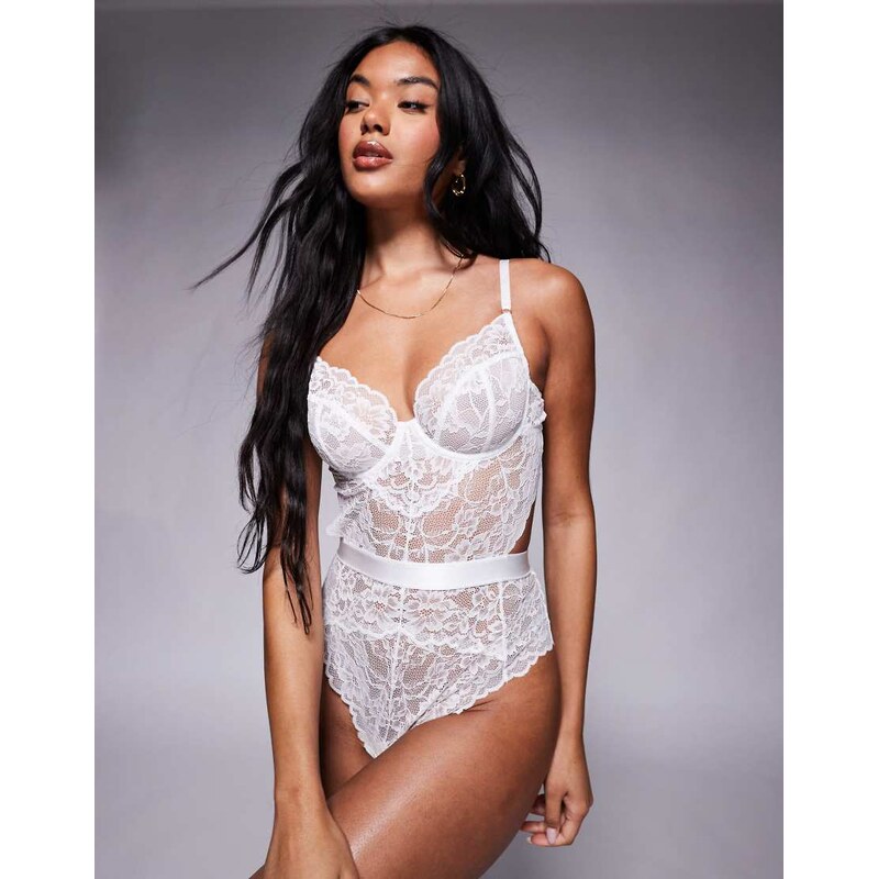 Ann Summers Bridal Hold Me Tight lace underwired bodysuit in white 110130992