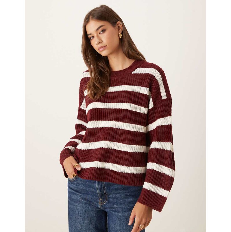 JDY chunky knitted jumper in burgundy-Red