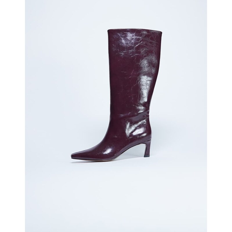 Topshop Tanya point toe knee high boot in burgundy-Red 109733157