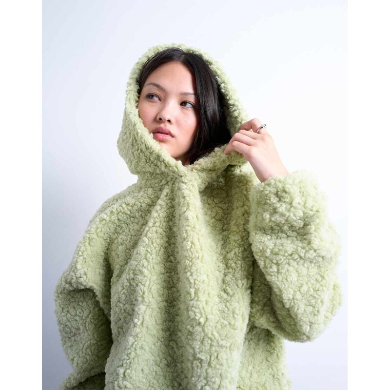 Topshop borg oversized hoodie in sage green