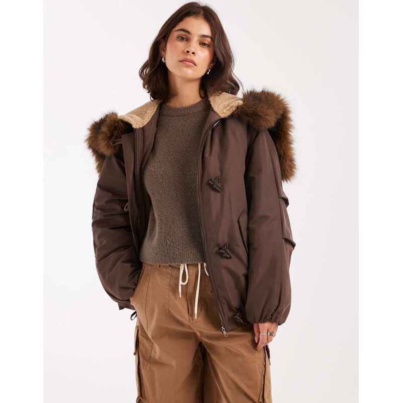 ASOS DESIGN bomber parka with toggle detailing in brown-Green 110718155