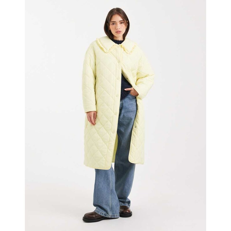 Miss Selfridge quilted maxi coat in buttermilk-Yellow 112783934