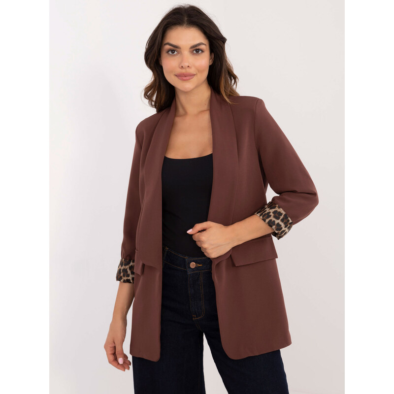 ITALY MODA Tmavě hnědé sako s leopardím vzorem -dark brown Hnědá 100244444