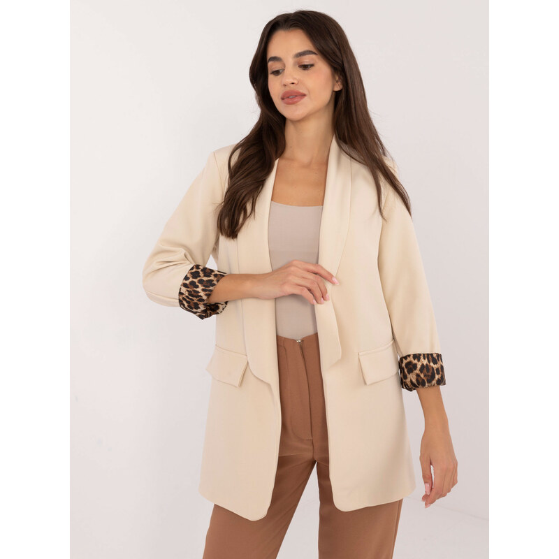 ITALY MODA Světle béžové sako s leopardím vzorem -light beige