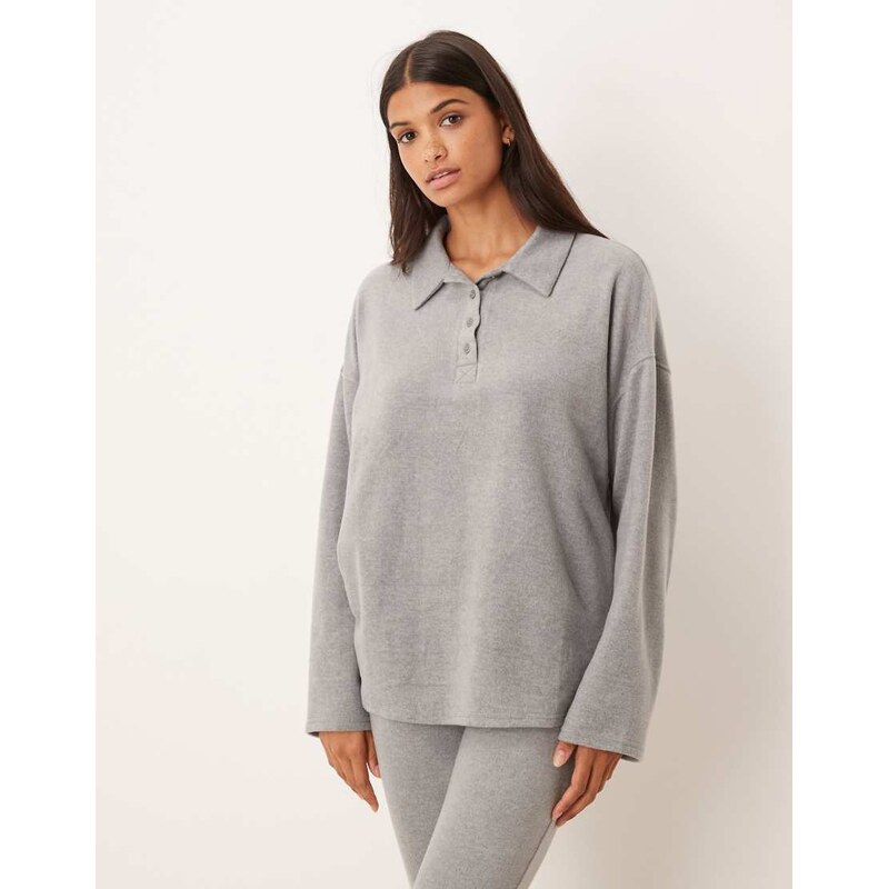 ASOS DESIGN mix & match lightweight fleece collared sweater in light grey