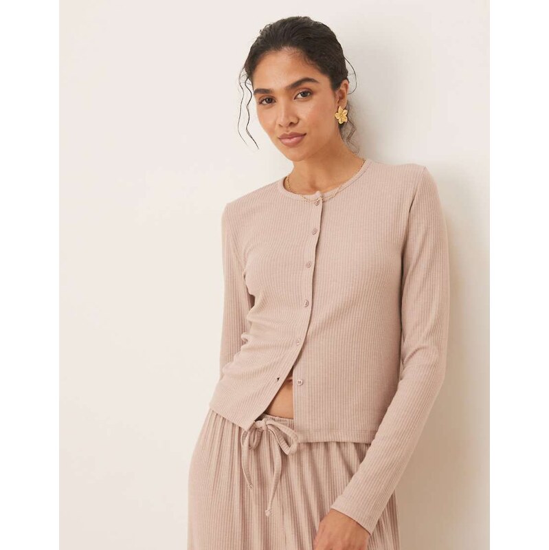 ASOS DESIGN lounge mix & match rib cardigan in cream-White