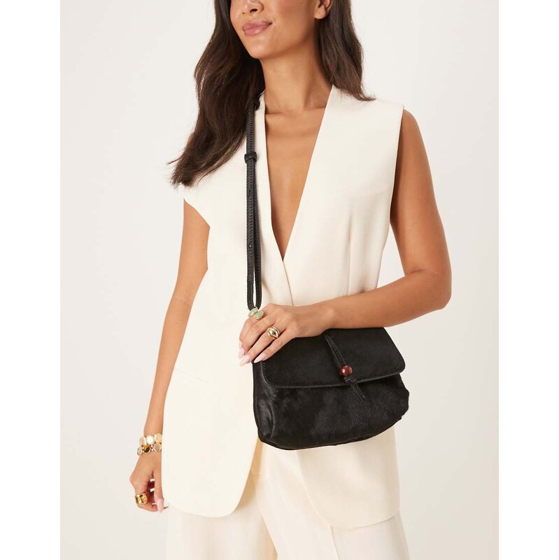 Becksondergaard filly hair on real leather crossbody bag in black 108735965