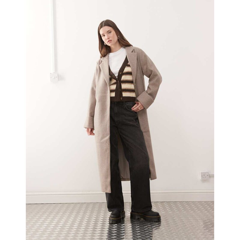 Noisy May wool look maxi overcoat in beige-Neutral 108735996