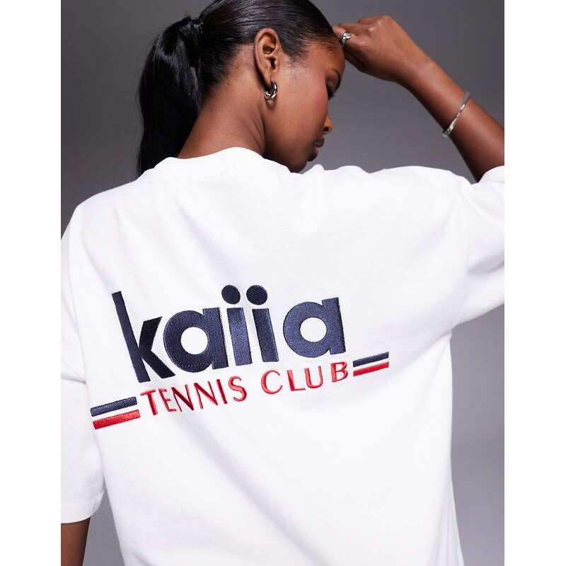 Kaiia oversized embroidered tennis club logo t-shirt co-ord in white 108736016