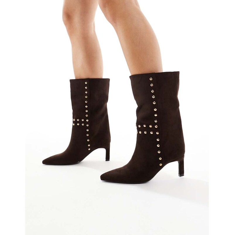 SEQWL Benz kitten heel studded ankle boots in chocolate-Brown 108736022