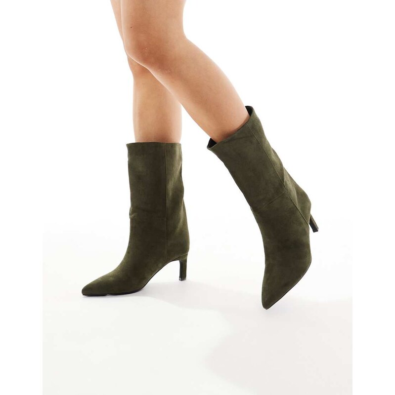 SEQWL Benz kitten heel ankle boots in olive-Green