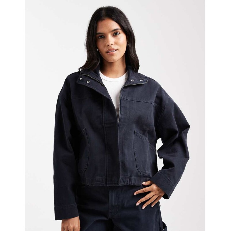 ASOS DESIGN denim funnel neck jacket in navy co-ord