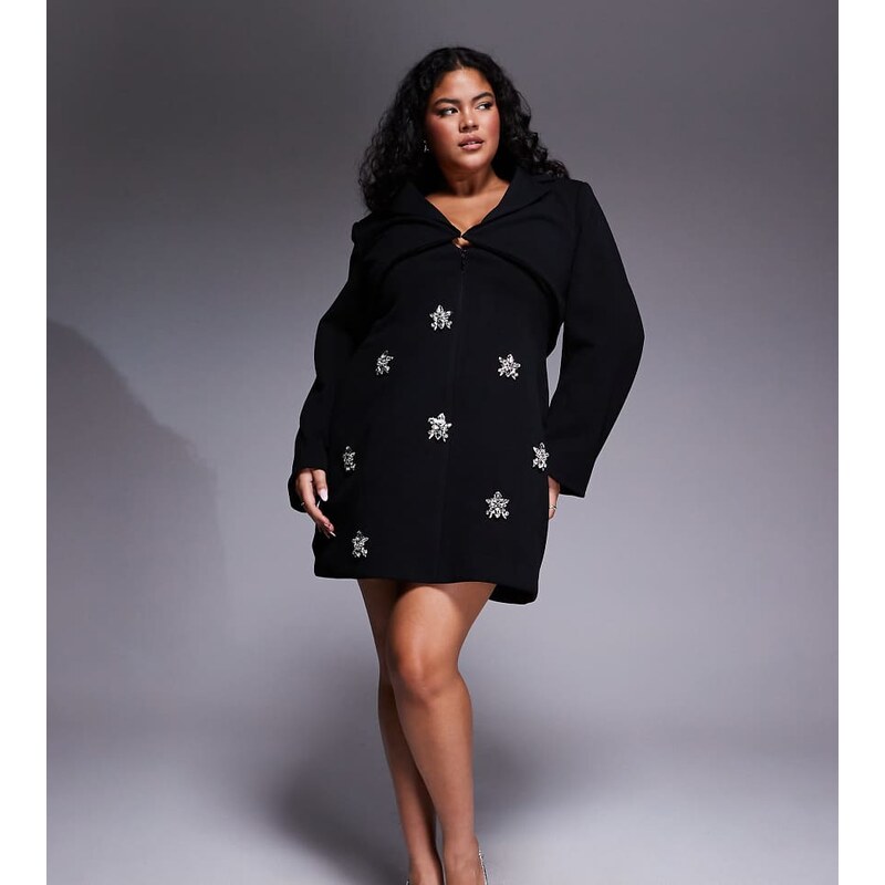 ASOS LUXE Curve structured tailored embellished long sleeve dress in 110558839