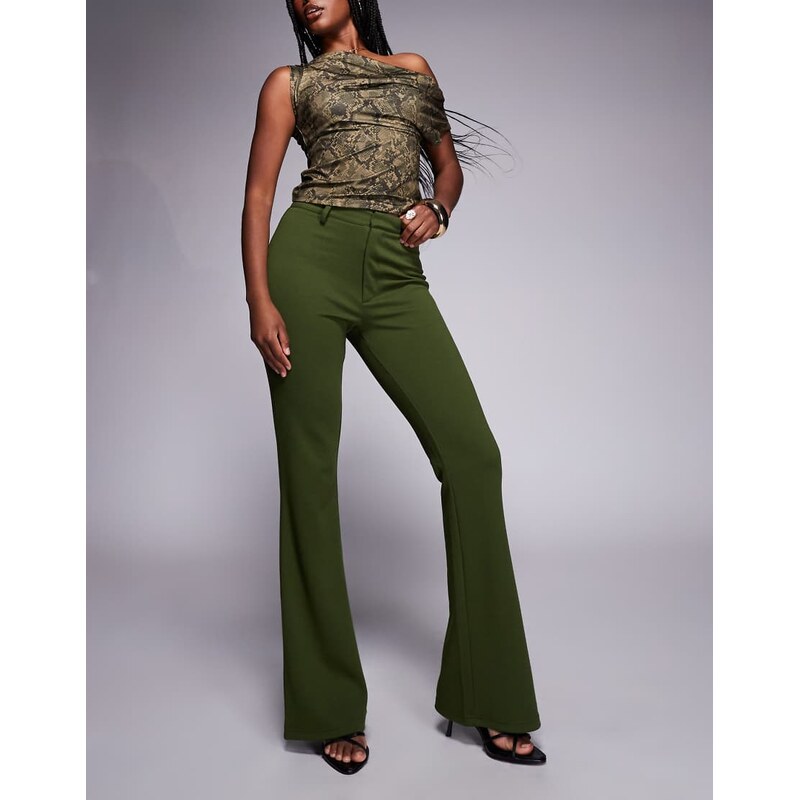 ASOS DESIGN jersey twill slim flare trouser in green