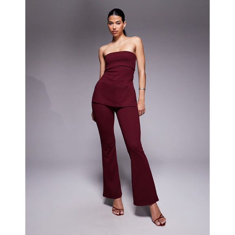 ASOS DESIGN co-ord jersey twill slim flare trouser in burgundy-Red 108892993