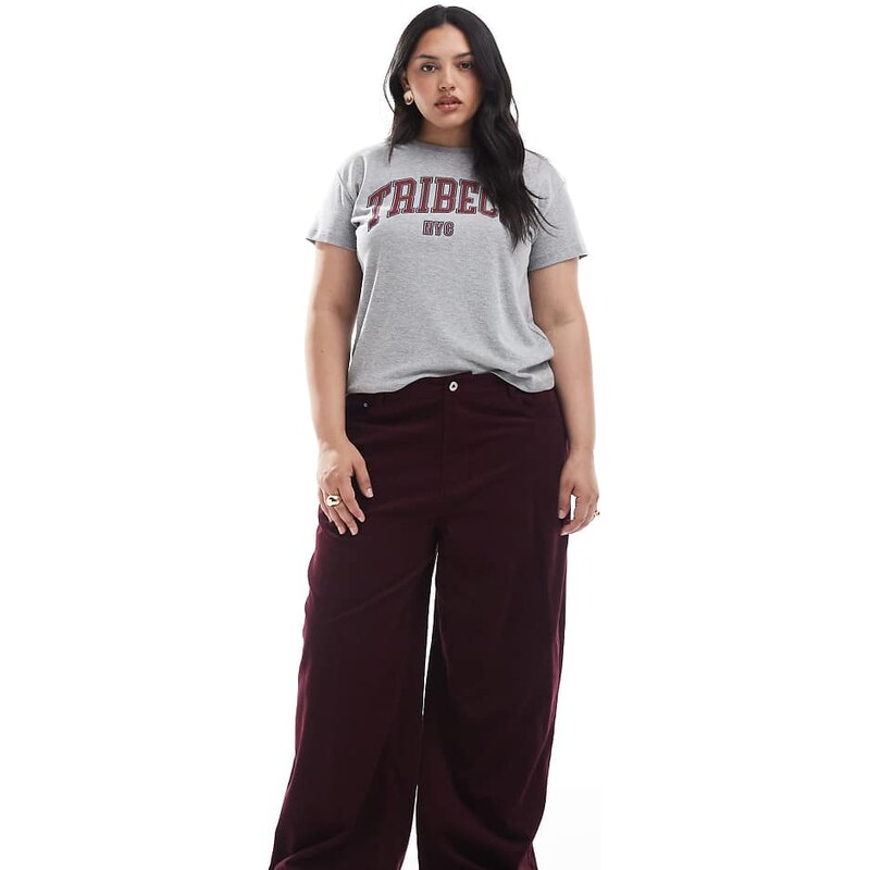 ASOS Curve ASOS DESIGN Curve cord wide leg trousers in burgundy 113262427