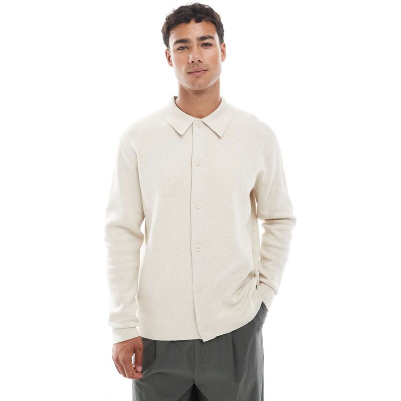 Jack & Jones premium knitted cardigan with collar in cream-White