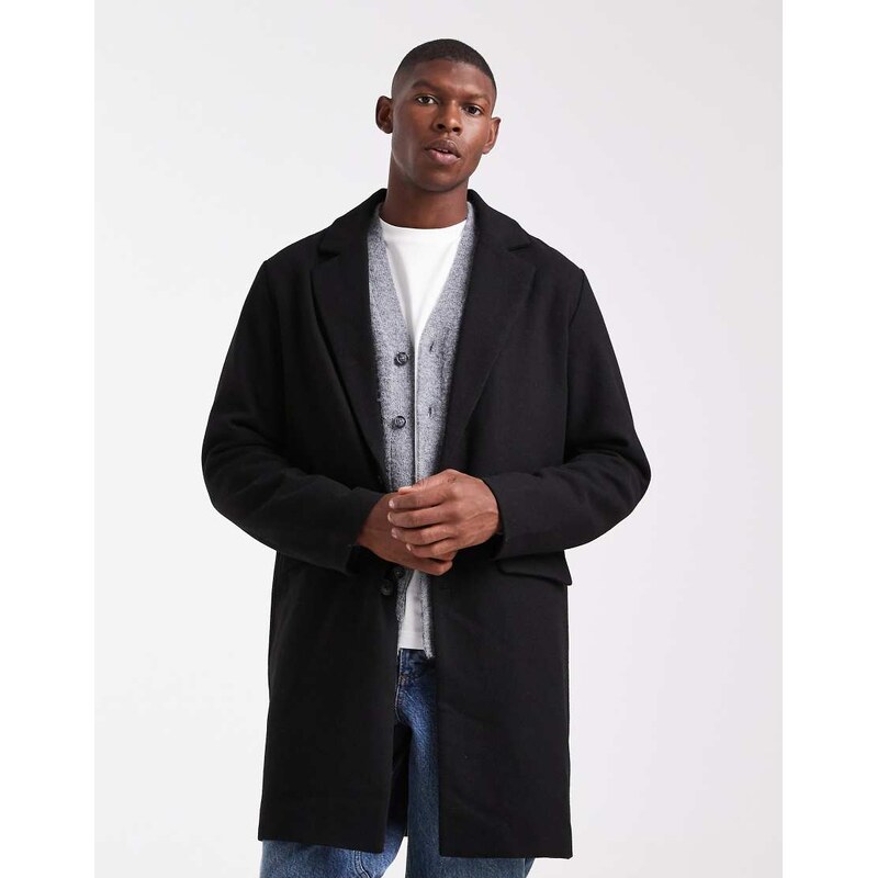 Jack & Jones wool look overcoat in black