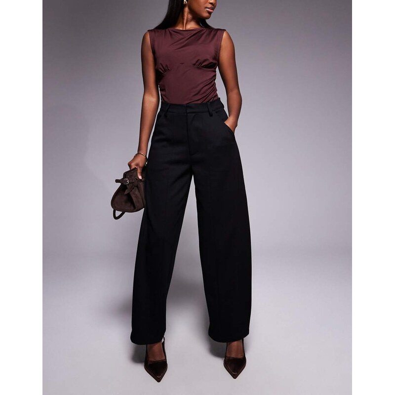 ASOS DESIGN jersey twill barrel leg trouser in black 109319480