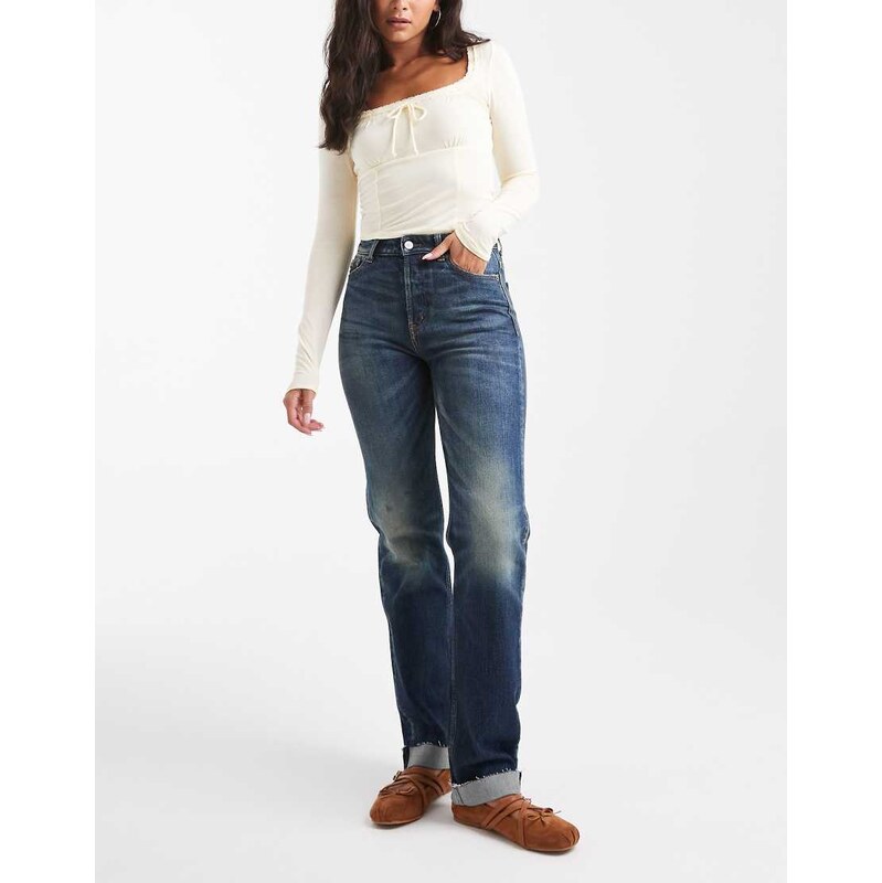 Tommy Jeans Kira mid rise slim straight turn up jeans in dark wash 108736354