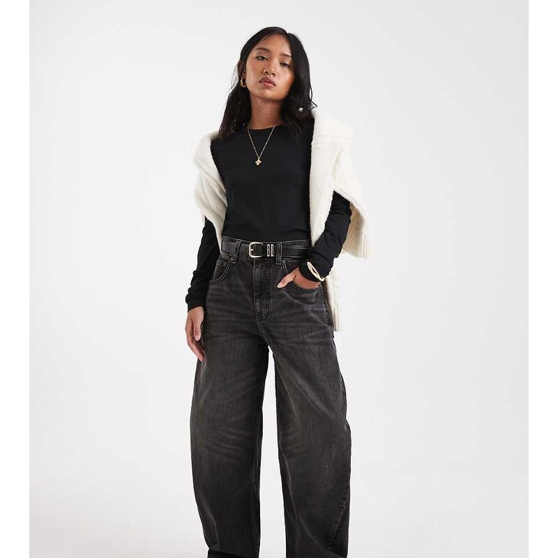 ASOS Petite ASOS DESIGN Petite high waisted barrel leg jeans in washed 112442910
