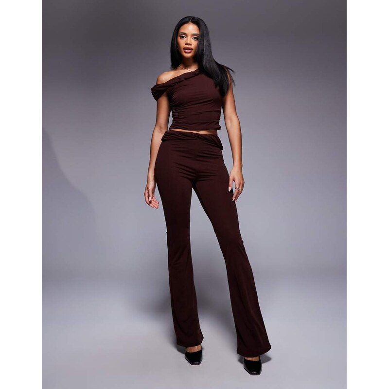 ASOS DESIGN mix & match twisted waist flare trousers in chocolate 108736411