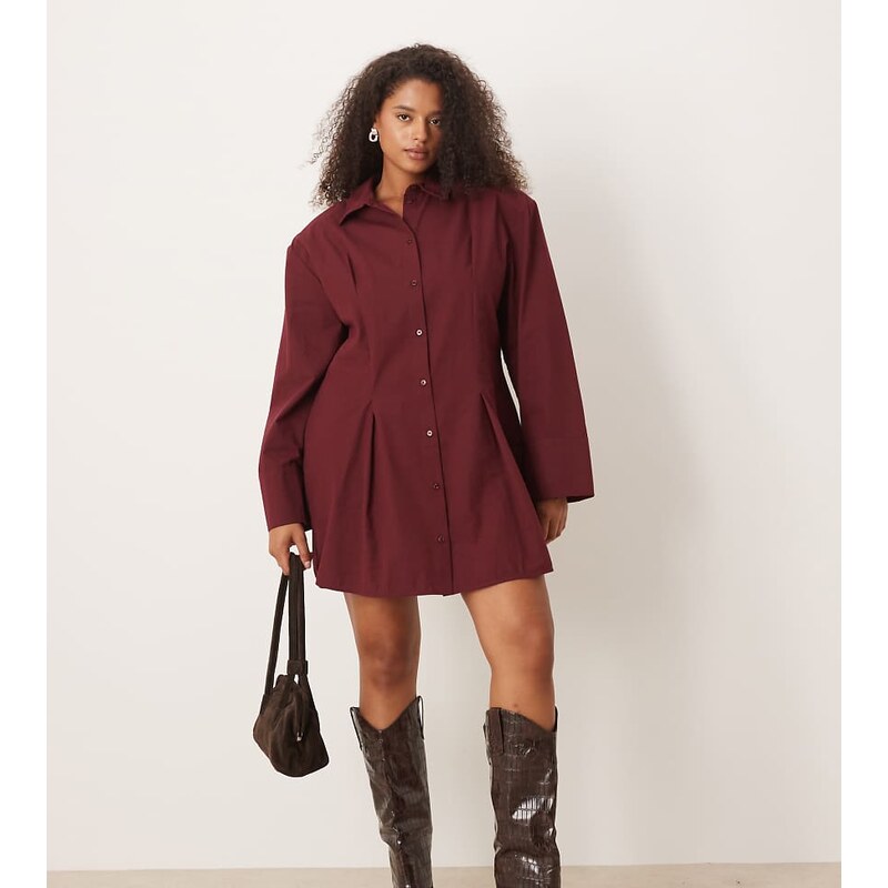 ASOS Curve ASOS DESIGN Curve cinched shoulder pad shirt mini dress in 115513889
