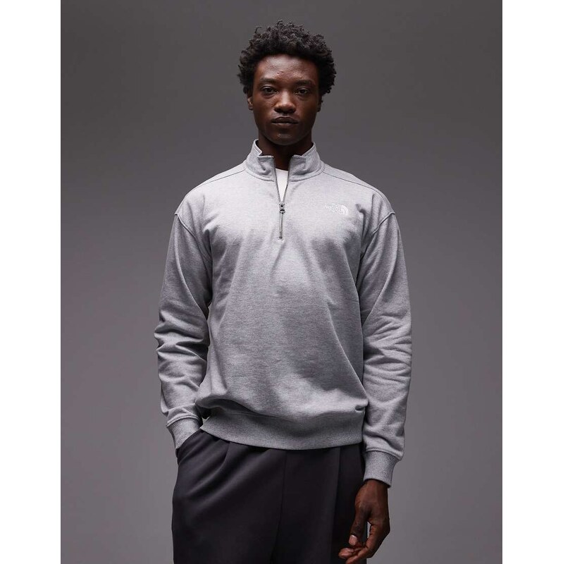 The North Face 1/4 zip unisex logo sweatshirt in grey